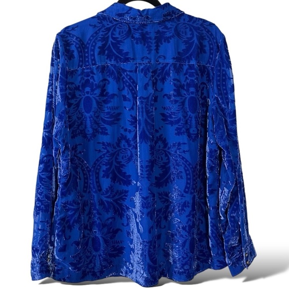 Soft Surroundings Floreat Velvet Devore Shirt in Blue Sapphire XL Button Down - Picture 5 of 12